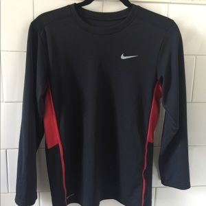 Boys Nike Dri Fit Long Sleeve Black & Red Shirt L